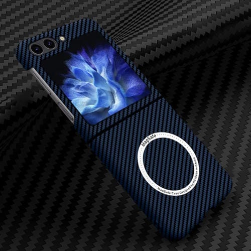 Funda para Samsung Galaxy Z Flip5 Textura de Fibra de Carbono Magsafe Magnética (Azul)