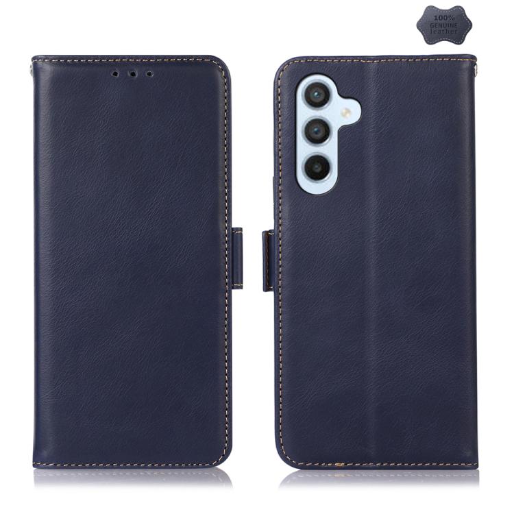 Funda de piel de vacuno Crazy Horse para Samsung Galaxy S25 FE 5G (azul)