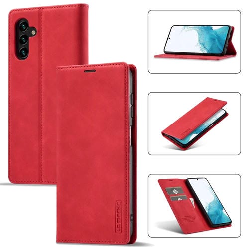 Funda para teléfono Samsung Galaxy A35 5G Lc.Imeeke cuero microfibra magnetismo fuerte (Rojo)