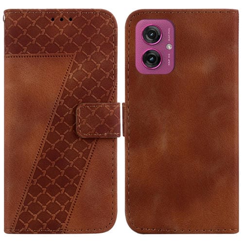 Funda de Cuero con Relieve en Forma de Siete para Motorola Moto G55 (Marrón)