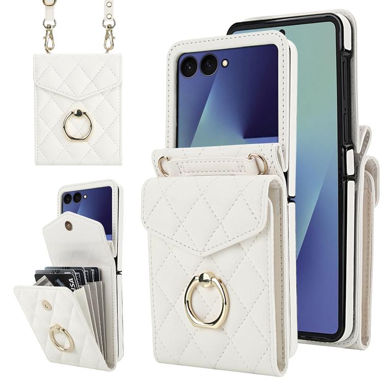 Funda para Samsung Galaxy Z Flip7 5G con ranura para tarjeta RFID y soporte para anillo (blanca)