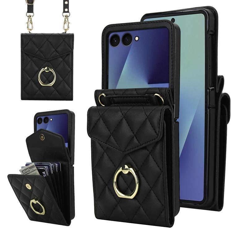 Funda para Samsung Galaxy Z Flip7 5G con ranura para tarjeta RFID y soporte para anillo (negro)