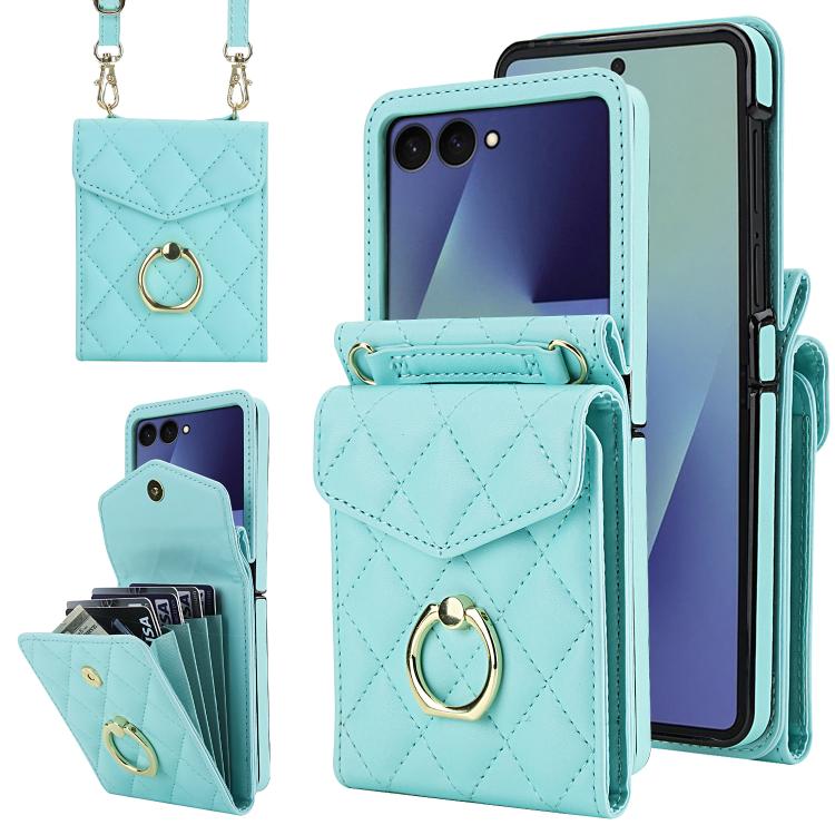 Funda para Samsung Galaxy Z Flip7 5G con ranura para tarjeta RFID y soporte para anillo (verde)