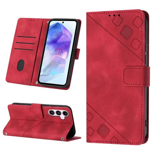 Funda para Teléfono Samsung Galaxy A55 Cuero en Relieve Sensación de Piel (Rojo)
