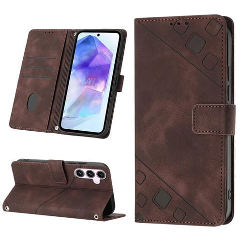 Funda para Teléfono Samsung Galaxy A55 Cuero en Relieve Sensación de Piel (Marrón)
