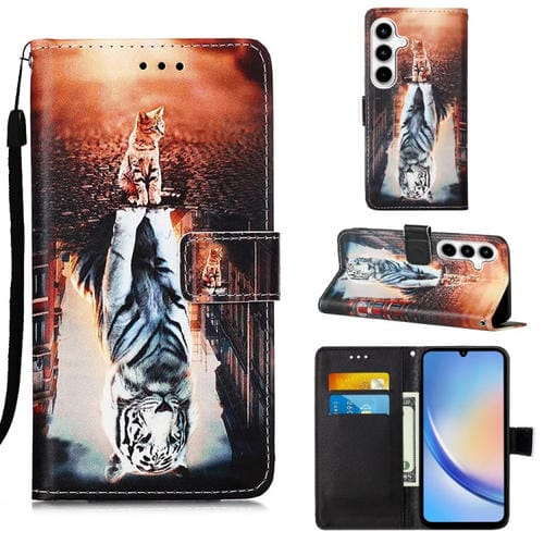 Funda para Teléfono Samsung Galaxy A35 5G Cuero Tejido Liso con Dibujo de Gatos y Tigres