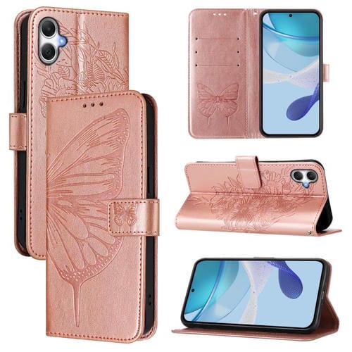 Funda de piel con diseño de mariposa en relieve para Samsung Galaxy A07 4G (oro rosa)