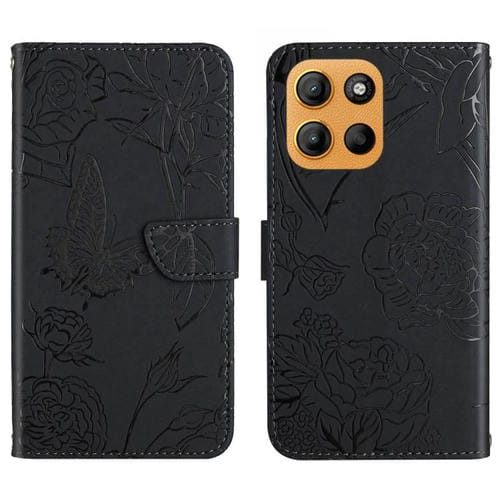 Funda de Cuero con Tapa y Mariposas en Relieve para Motorola Moto G Stylus 5G 2025 (Negro)