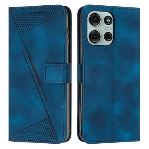 Funda de Cuero Triangular para Motorola Moto G75 Dream con Cordón (Azul)