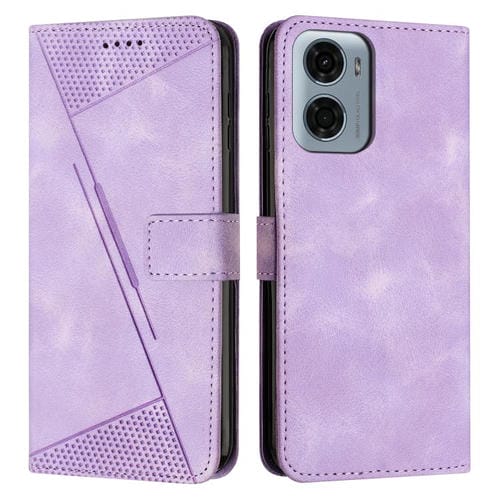Funda de Cuero Triangular para Motorola Moto G05 Dream con Cordón (Morado)