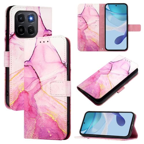 Funda de cuero con tapa y diseño de mármol para Honor X6c 4G PT003 (rosa, morado y dorado)