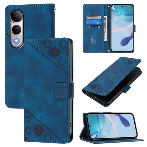 Funda de Cuero con Relieve y Tacto de Piel para Honor 400 Lite (Azul)