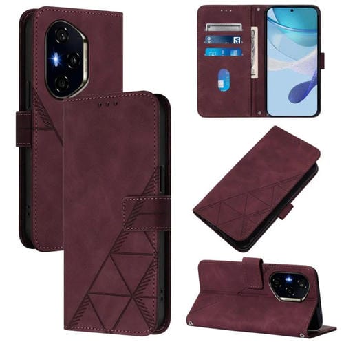 Funda de Cuero con Tapa y Relieve 3D para Honor 300 Pro y 300 Ultra (Rojo Vino)