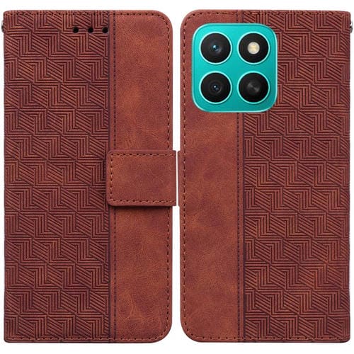 Funda de Cuero con Relieve Geométrico para Honor X8C 4G (Marrón)