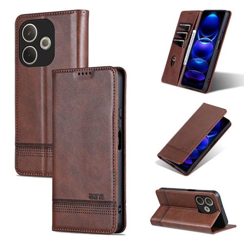 Funda de Piel con Tapa Magnética Azns para Oppo A5 Energy / A5 Pro 5G Global (Marrón Oscuro)