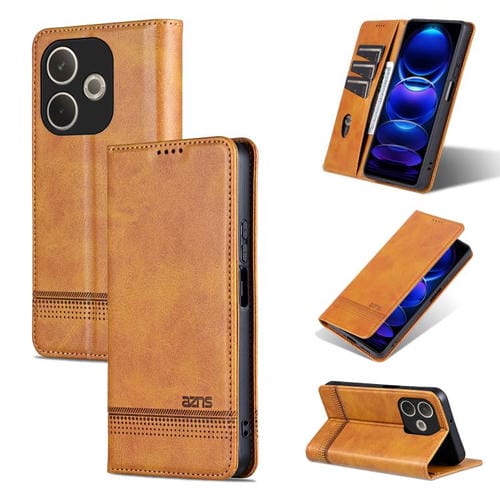 Funda de Piel con Tapa Magnética Azns para Oppo A5 Energy / A5 Pro 5G (Marrón Claro)