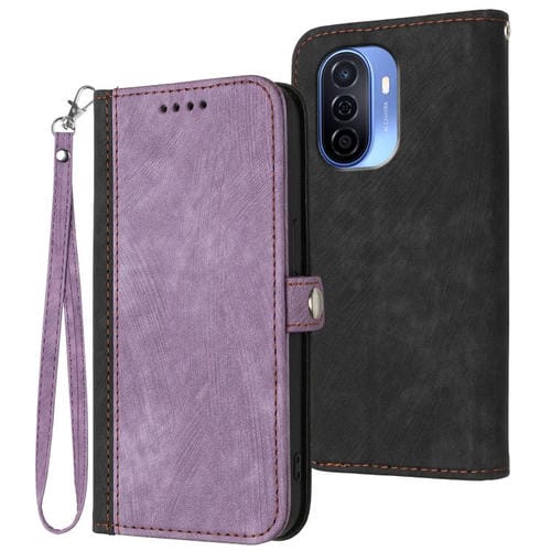 Funda de Cuero con Correa de Mano y Hebilla Lateral Doble para Huawei Enjoy 50/Nova Y70 (Morado)