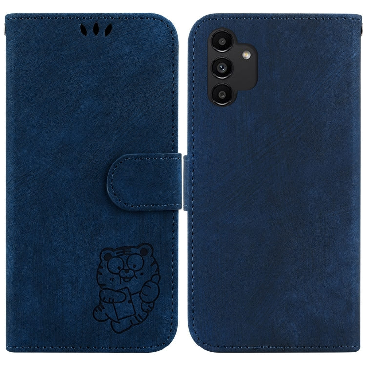 Para Samsung Galaxy A13 4G Funda de cuero con relieve Little Tiger (azul oscuro)