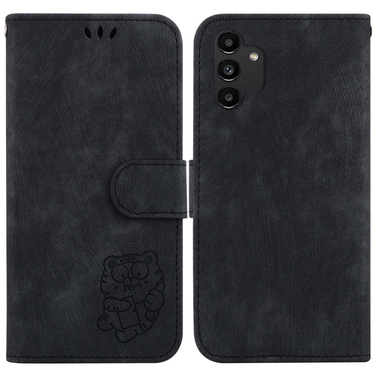 Para Samsung Galaxy A13 4G Funda de cuero con relieve Little Tiger (negro)
