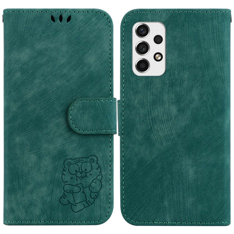 Para Samsung Galaxy A53 5G Funda para teléfono de cuero con relieve Little Tiger (verde)