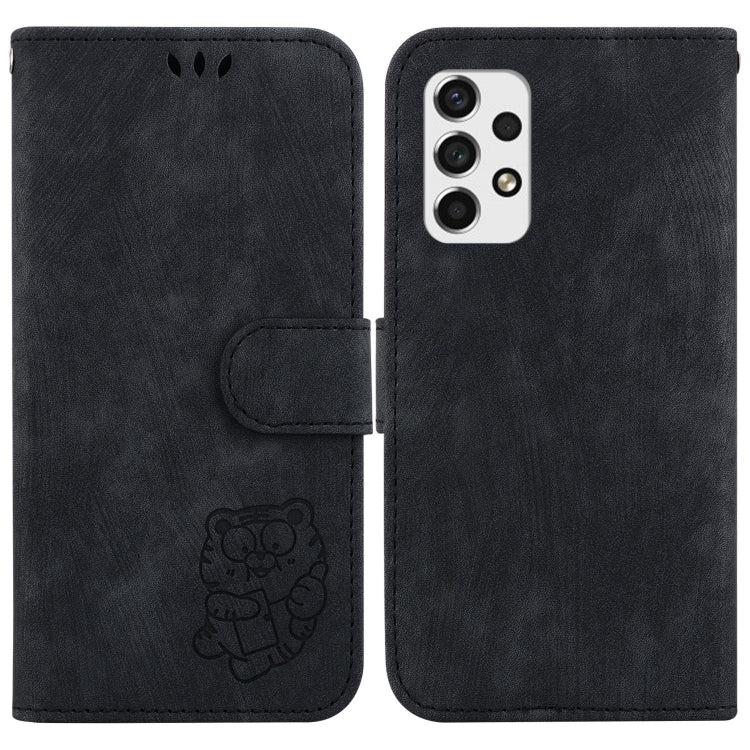 Para Samsung Galaxy A73 5G Funda de cuero con relieve Little Tiger (negro)
