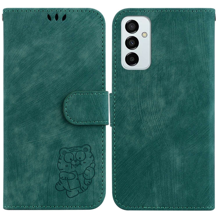 Para Samsung Galaxy M23 / F23 Funda para teléfono de cuero con relieve Little Tiger (verde)