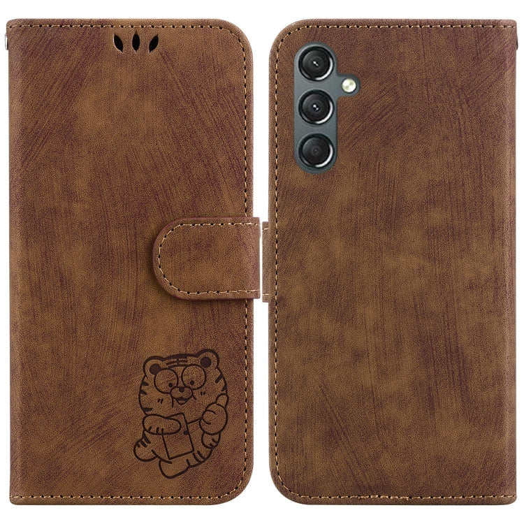 Para Samsung Galaxy A25 5G Funda de cuero con relieve Little Tiger (marrón)