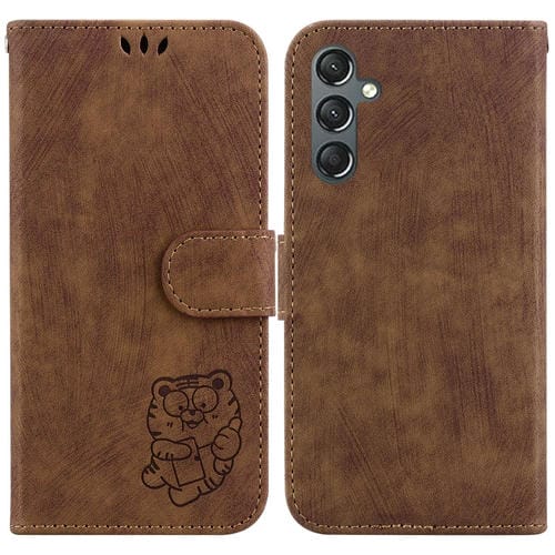 Para Samsung Galaxy A25 5G Funda de cuero con relieve Little Tiger (marrĂłn)