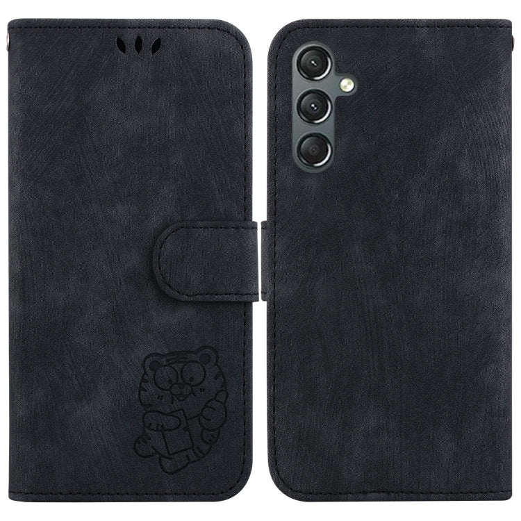 Para Samsung Galaxy A25 5G Funda de cuero con relieve Little Tiger (negro)