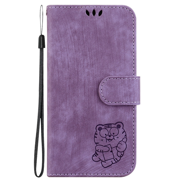 Para Samsung Galaxy A51 Funda de cuero con relieve Little Tiger (púrpura)