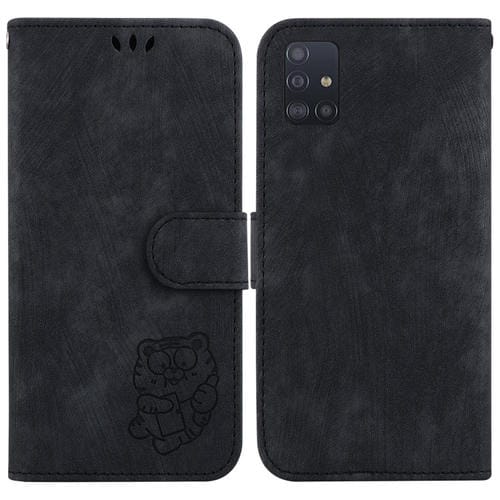 Para Samsung Galaxy A51 5G Funda para teléfono de cuero con relieve Little Tiger (negro)