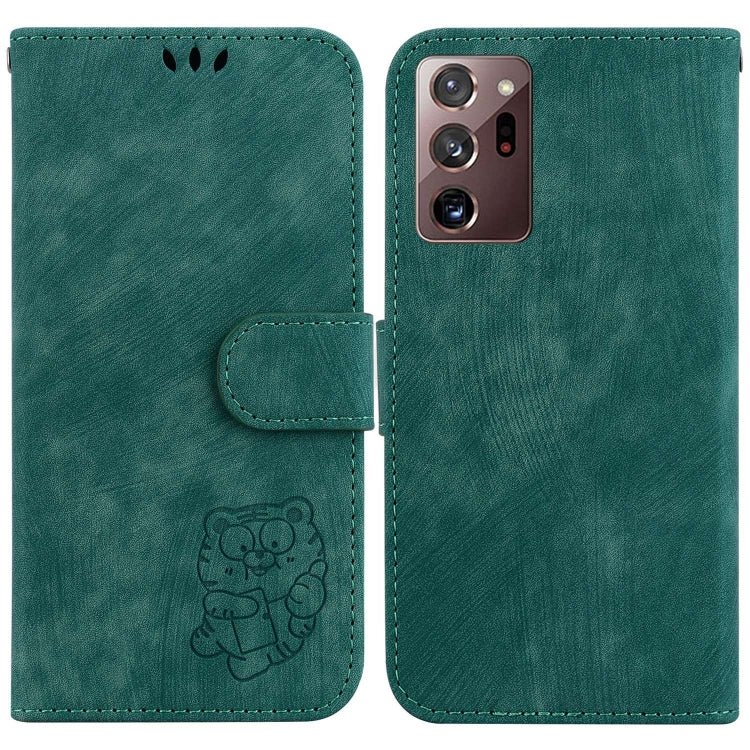 Para Samsung Galaxy Note20 Ultra Little Tiger Funda de cuero en relieve para teléfono (verde)