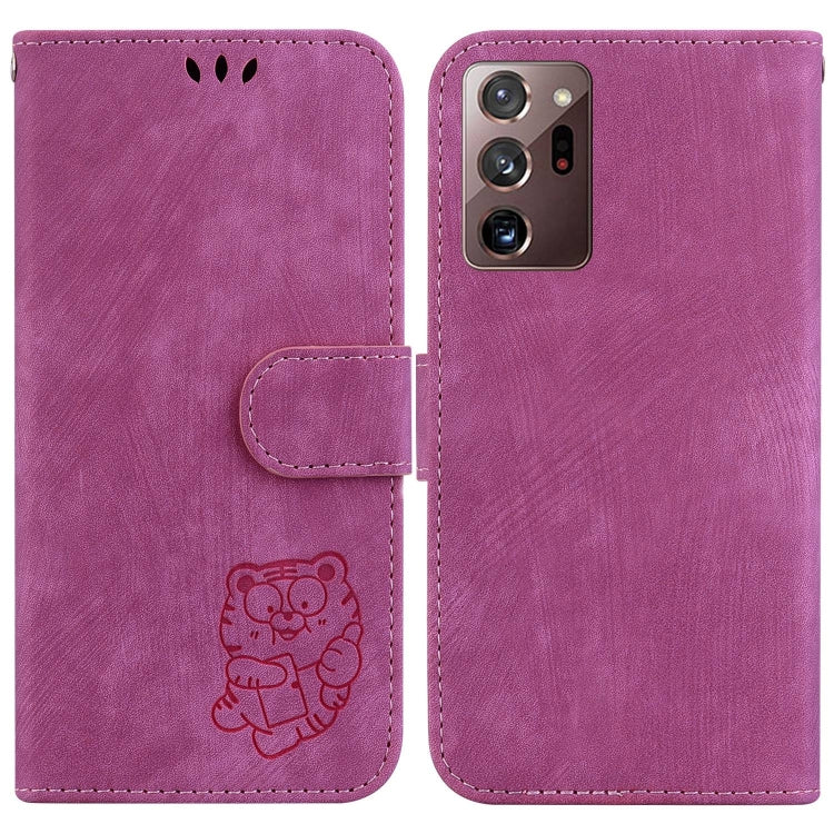Para Samsung Galaxy Note20 Ultra Little Tiger Funda de cuero en relieve para teléfono (rojo rosa)