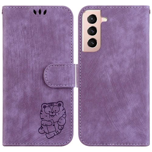Para Samsung Galaxy S21 5G Funda de cuero con relieve Little Tiger (púrpura)