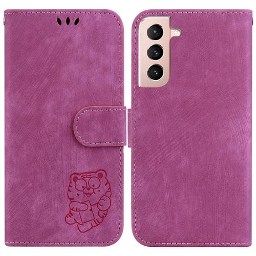 Para Samsung Galaxy S21 5G Funda de cuero con relieve Little Tiger (rojo rosa)