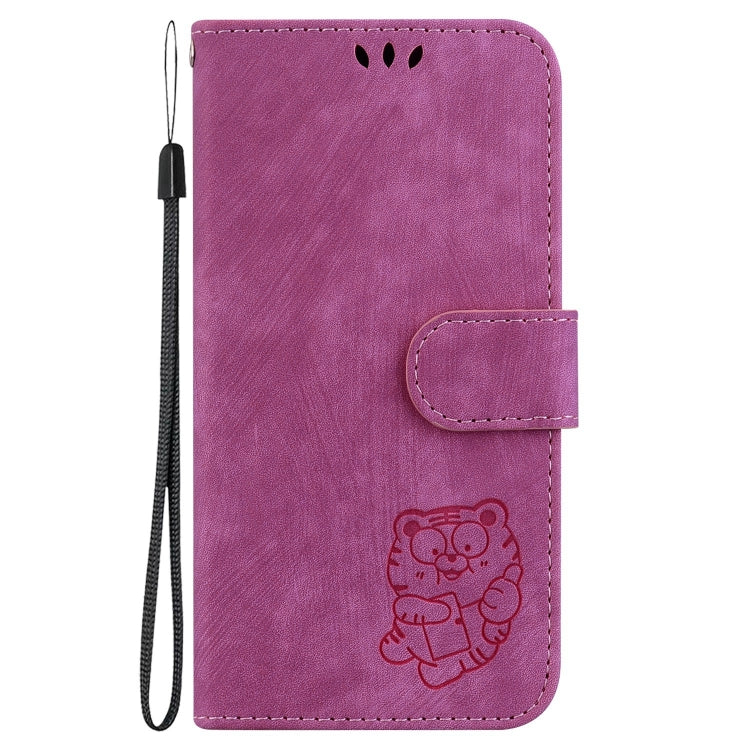 Para Samsung Galaxy S21 Ultra 5G Funda de cuero con relieve Little Tiger (rojo rosa)