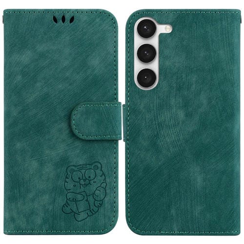 Para Samsung Galaxy S23 5G Funda de cuero con relieve Little Tiger (verde)