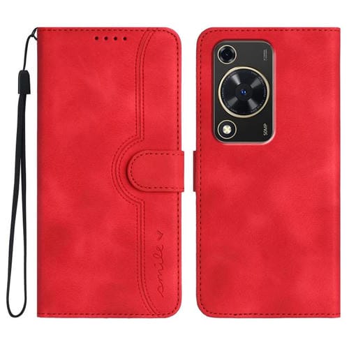 Funda de Cuero para Huawei Nova Y72 con Diseño de Corazón (Rojo)