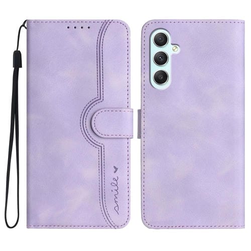 Funda de Cuero Samsung Galaxy A35 Sensación de Piel Patrón de Corazón (Púrpura)