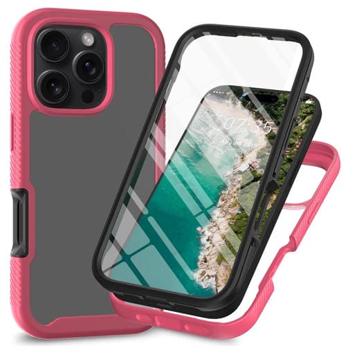 Funda para iPhone 16 Pro Max Starry Sky Solid Color Series PC TPU con Película Pet (Rosa)