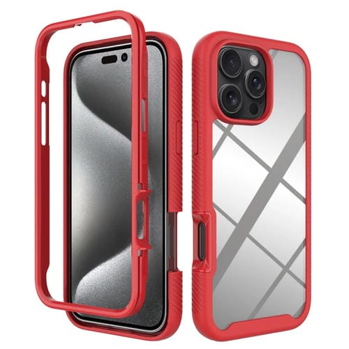 Funda para iPhone 16 Pro Max TPU Transparente con Diseño de Cielo Estrellado a Prueba de Golpes (Rojo)