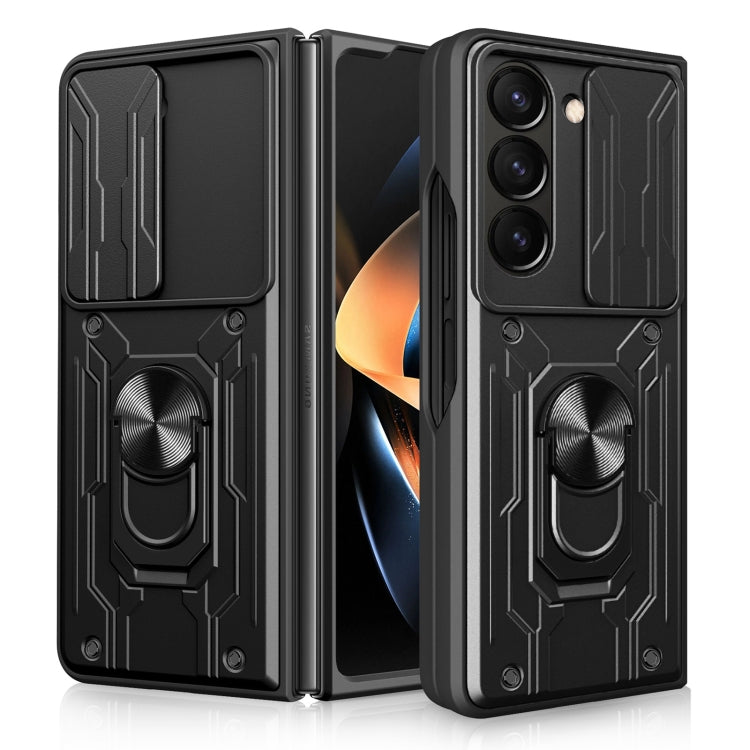 Para Samsung Galaxy Z Fold5 Sliding Camshield TPU + PC Funda para teléfono con soporte (negro)