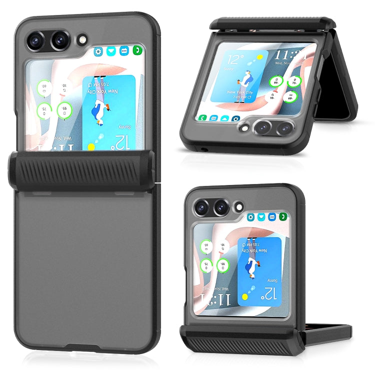 Para Samsung Galaxy Z Flip5 Estuche plegable para teléfono Frosted PC + TPU con bisagra (negro)