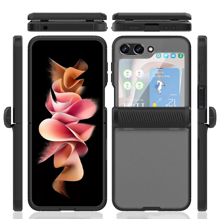 Para Samsung Galaxy Z Flip5 Estuche plegable para teléfono Frosted PC + TPU con bisagra (negro)