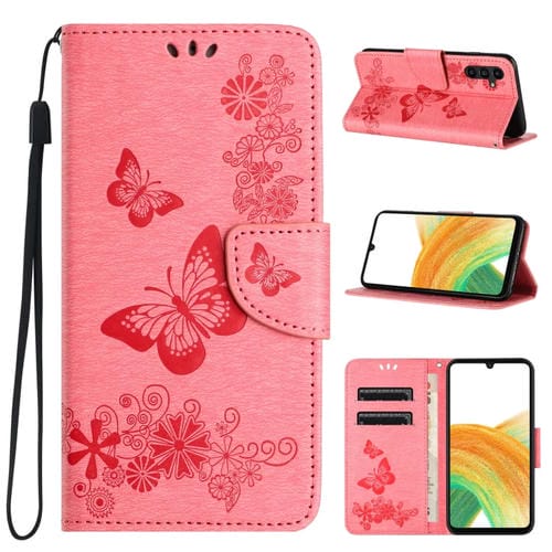 Funda para Teléfono Samsung Galaxy A55 Cuero con Tapa En Relieve de Mariposa (Rosa)