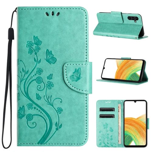 Funda de Teléfono Samsung Galaxy A15 Cuero con Tapa Patrón Flores Mariposa (Verde)