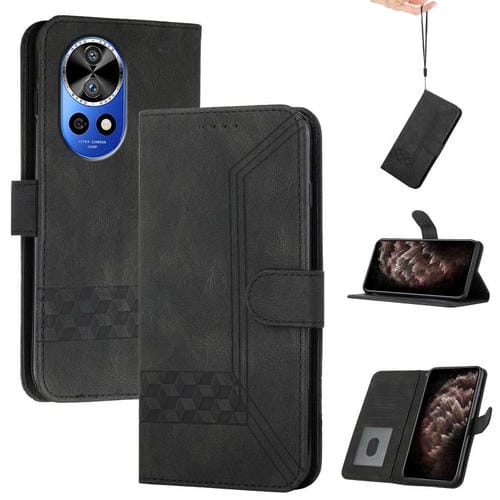 Funda de Cuero con Tapa y Tacto de Piel Cúbica para Huawei Nova 12 Pro y Nova 12 Ultra (Negra)