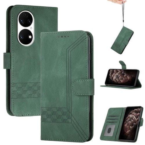 Funda de Cuero con Tapa y Tacto de Piel Cúbica para Huawei P50 (Verde)