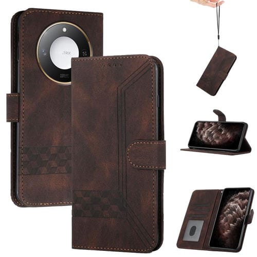 Funda de Cuero con Tapa para Honor X60/X9C Diseño Inteligente Cúbico (Marrón)