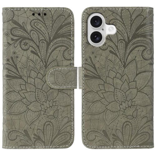 Funda de piel con tapa y estampado floral para iPhone 17 (gris)